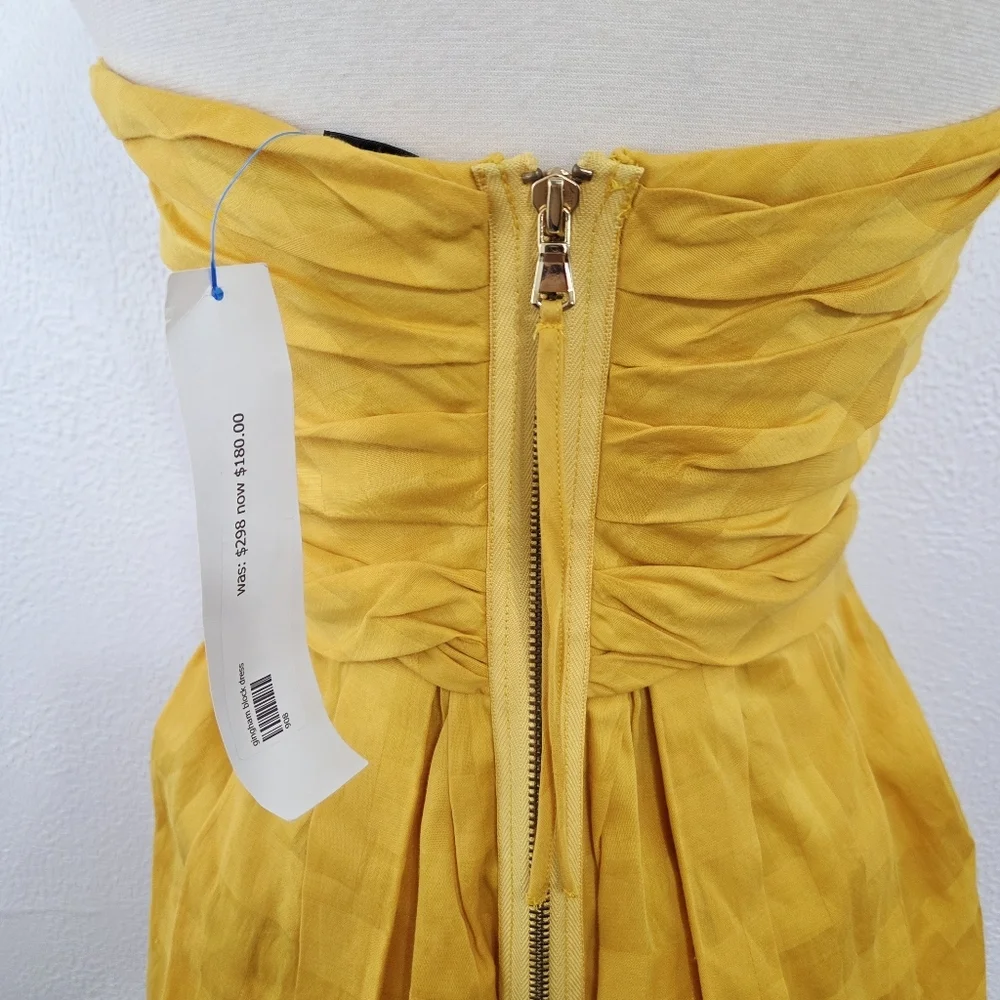 Marc Jacobs Y2K Yellow Strapless Mini Dress Bubble Hem Pleated Bow Size 8 New - Picture 4 of 8